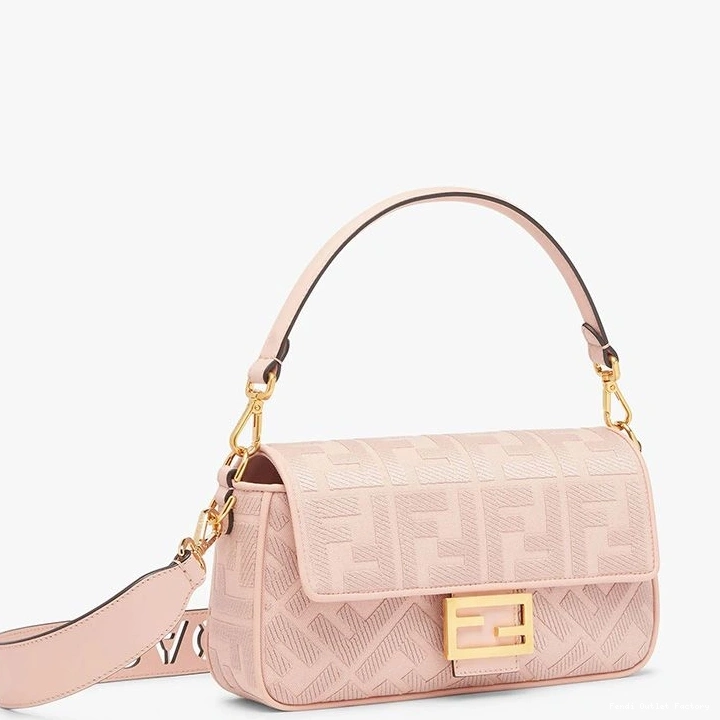 Vintage HOT Fendi Baguette FF Medium In Laser Motif with Cut Strap Bag Pink Canvas 0825